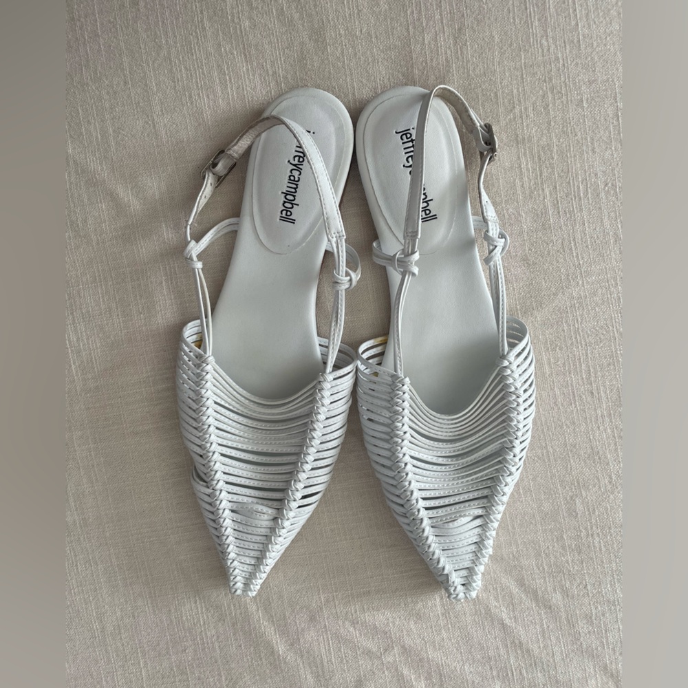 Jeffrey Campbell Myron white woven sling back flats